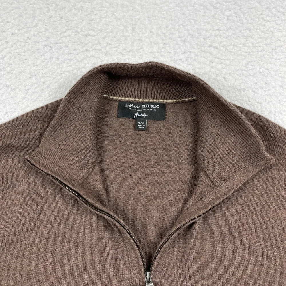 Banana Republic‎ Quarter Zip Mens XXL Brown Italian Merino Wool Baruffa Sweater